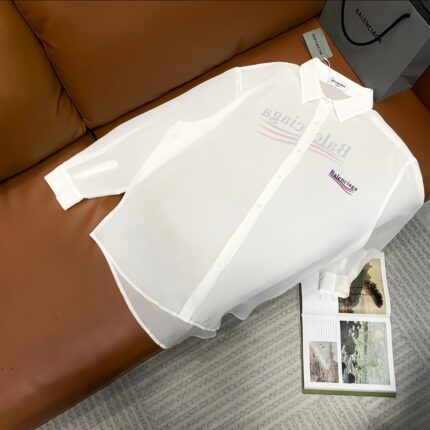 Balenciaga 24ss new square collar satin chiffon long-sleeved sun protection shirt