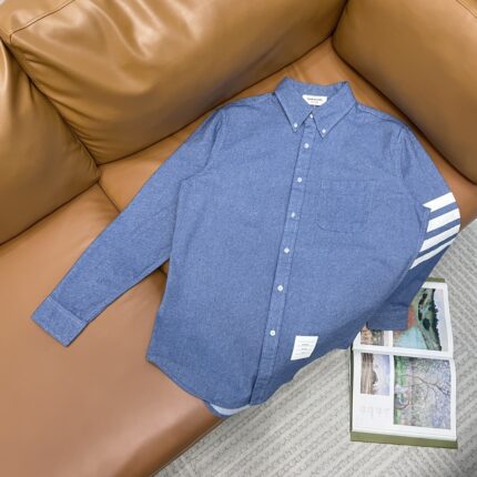 Thom Browne pure cotton washed denim shirt yarn-dyed four-stripe thin shirt jacket