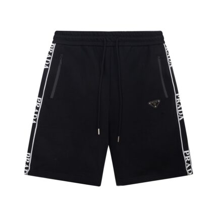 Pantaloni Prada con stampa logo in fettuccia triangolare in metallo