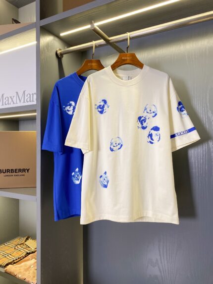 Burberry Knight Blue Rose Cotton Short Sleeve T-Shirt