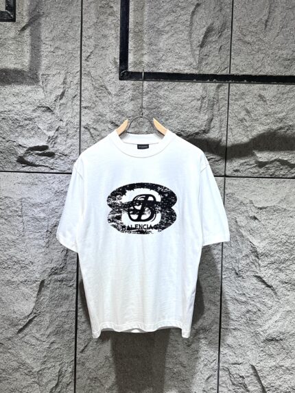 Balenciaga 2024 damaged front and back lettering printed short-sleeved T-shirt